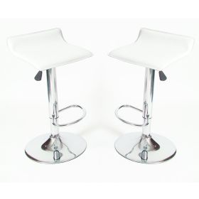 Set of 2 - Modern Chrome Air Lift Swivel Bar Stool with White Seat