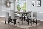 Modern Classic Dining Room Furniture Natural Wooden Dining Table 6x High Chairs Gray Fabric Nail heads Trim Storage Shelve 7pc Counter Height Dining S