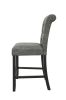 Dining Room Furniture Natural Rectangle Top Dining Table 6x High Chairs Charcoal Fabric Tufted Roll Back Top Chair Nail heads Trim and Storage Shelve