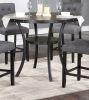 Dining Room Furniture Natural Wood Round Dining Table 4x High Chairs Charcoal Fabric Tufted Roll Back Top Chair Nail heads Trim Storage Shelve 5pc Cou