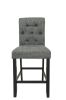 Dining Room Furniture Natural Rectangle Top Dining Table 6x High Chairs Charcoal Fabric Tufted Roll Back Top Chair Nail heads Trim and Storage Shelve