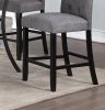 Dining Room Furniture Natural Wood Round Dining Table 4x High Chairs Charcoal Fabric Tufted Roll Back Top Chair Nail heads Trim Storage Shelve 5pc Cou