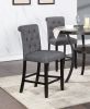 Dining Room Furniture Natural Wood Round Dining Table 4x High Chairs Charcoal Fabric Tufted Roll Back Top Chair Nail heads Trim Storage Shelve 5pc Cou