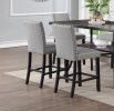 Modern Classic Dining Room Furniture Natural Wooden Dining Table 6x High Chairs Gray Fabric Nail heads Trim Storage Shelve 7pc Counter Height Dining S