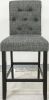 Dining Room Furniture Natural Rectangle Top Dining Table 6x High Chairs Charcoal Fabric Tufted Roll Back Top Chair Nail heads Trim and Storage Shelve