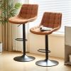 Brown Pu Leather Swivel Adjustable Height Bar Stool Chair For Kitchen(Set of 2)