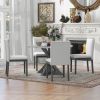 TREXM 5-Piece Farmhouse Style Dining Table Set, Marble Sticker and Cross Bracket Pedestal Dining Table, and 4 Upholstered Chairs (White+Gray)