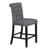 Dining Room Furniture Natural Rectangle Top Dining Table 6x High Chairs Charcoal Fabric Tufted Roll Back Top Chair Nail heads Trim and Storage Shelve