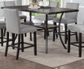 Modern Classic Dining Room Furniture Natural Wooden Dining Table 6x High Chairs Gray Fabric Nail heads Trim Storage Shelve 7pc Counter Height Dining S