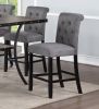 Dining Room Furniture Natural Rectangle Top Dining Table 6x High Chairs Charcoal Fabric Tufted Roll Back Top Chair Nail heads Trim and Storage Shelve