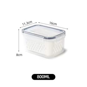 Storage Box Fridge Organizer Fresh Vegetable Fruit Boxes Drain Basket Storage Containers Pantry Kitchen Organizer For Kitchen (Color: 800ML)